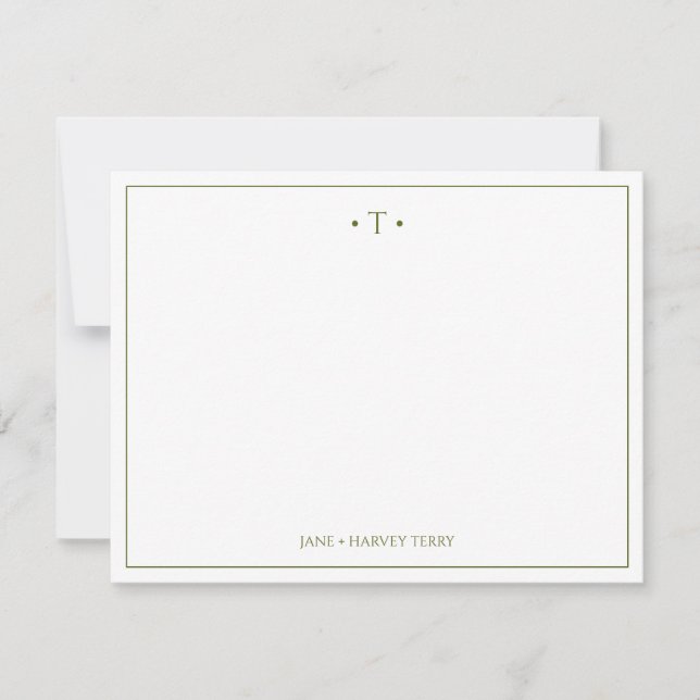 Monogram Couple Initial Olive Green Custom Wedding Card (Front)