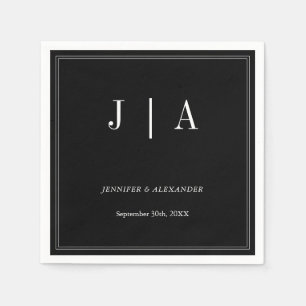 Monogram Couple Name Modern Simple Black And White Napkin