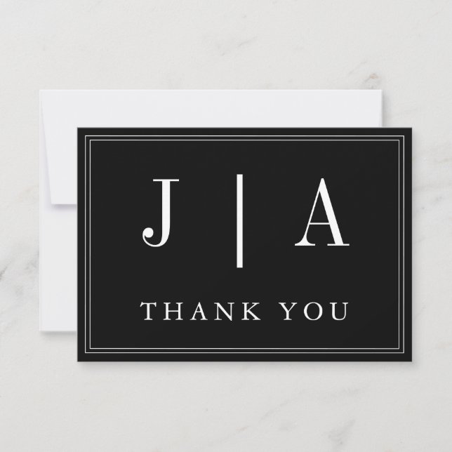 Monogram Couple Name Modern Simple Black And White Thank You Card (Front)