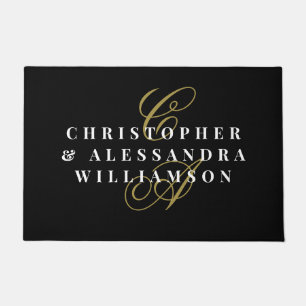 Monogram Couple Names Black Gold White Minimalist Doormat