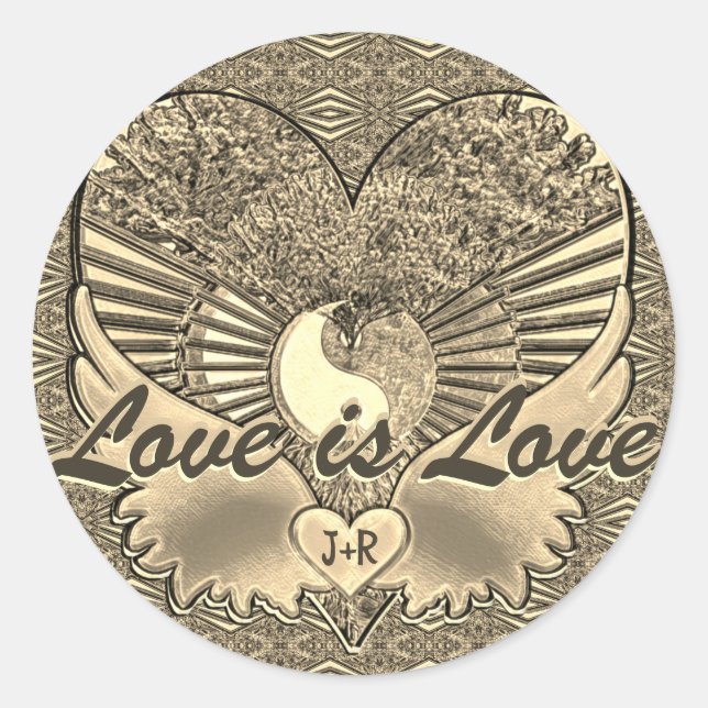 Monogram Couples Initials Love is Love Heart Classic Round Sticker (Front)