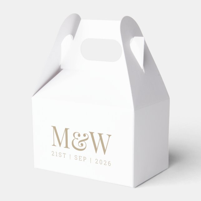 Monogram Couple's Modern Wedding Gold White Favour Box (Front Side)