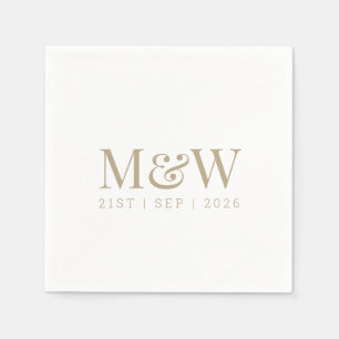 Monogram Couple's Modern Wedding Gold White Napkin