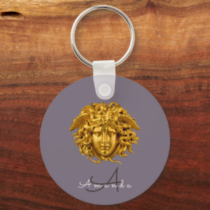 Monogram Couture Gold Medusa Mask Dusky Purple Key Ring