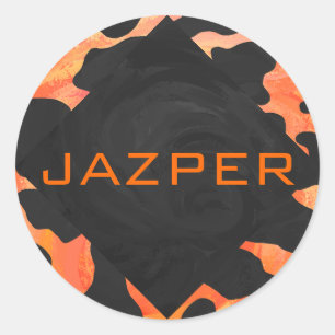 Monogram Cow Black and Orange Print Classic Round Sticker