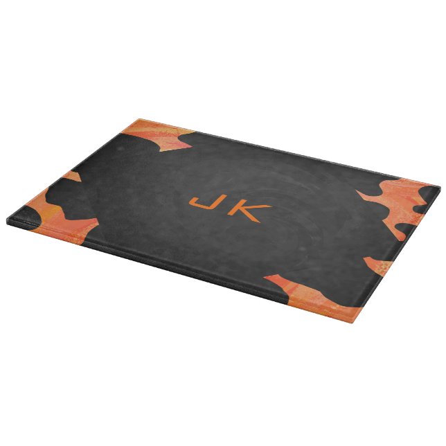 Monogram Cow Black and Orange Print Cutting Board (Corner)