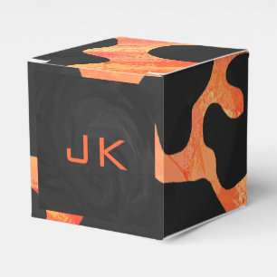Monogram Cow Black and Orange Print Favour Box
