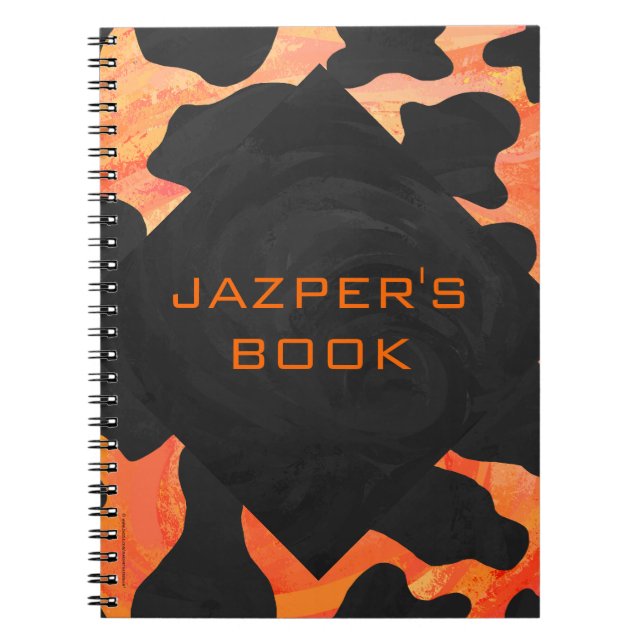 Monogram Cow Black and Orange Print Notebook (Front)