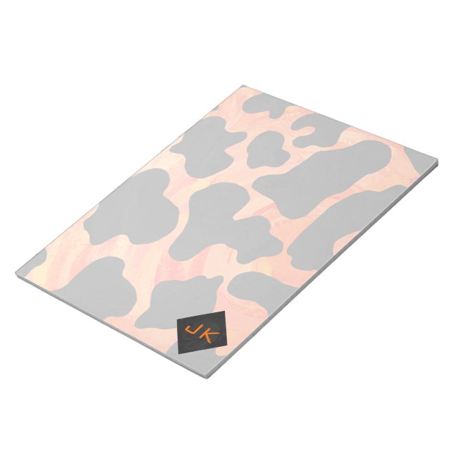 Monogram Cow Black and Orange Print Notepad (Angled)