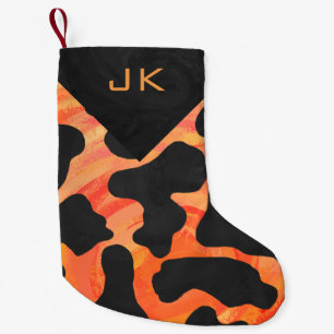 Monogram Cow Black and Orange Print Pattern Small Christmas Stocking