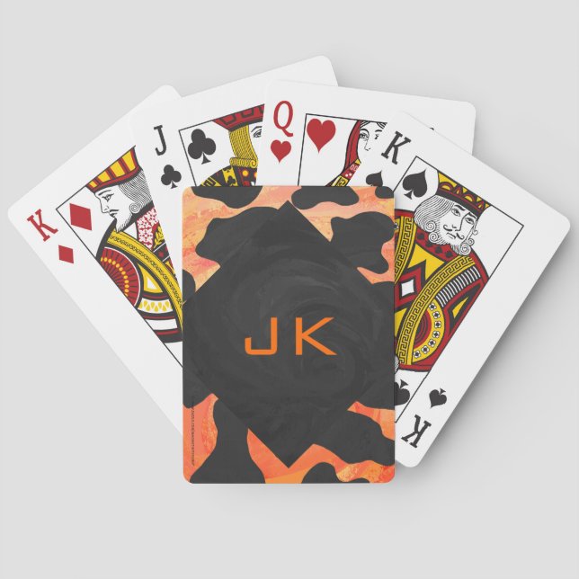 Monogram Cow Black and Orange Print Playing Cards (Back)