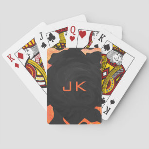 Monogram Cow Black and Orange Print Playing Cards
