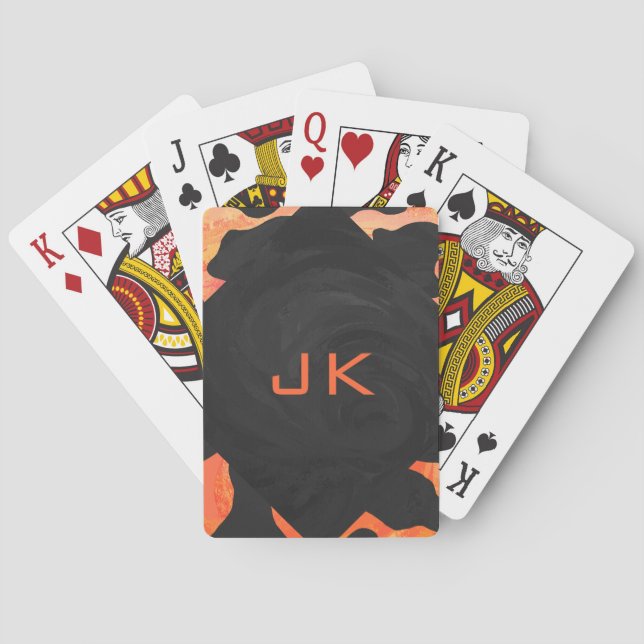 Monogram Cow Black and Orange Print Playing Cards (Back)