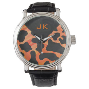 Monogram Cow Black and Orange Print Watch