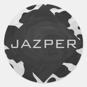 Monogram Cow Black and White Classic Round Sticker