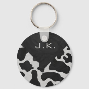 Monogram Cow Black and White Key Ring