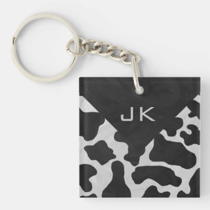 Monogram Cow Black and White Key Ring