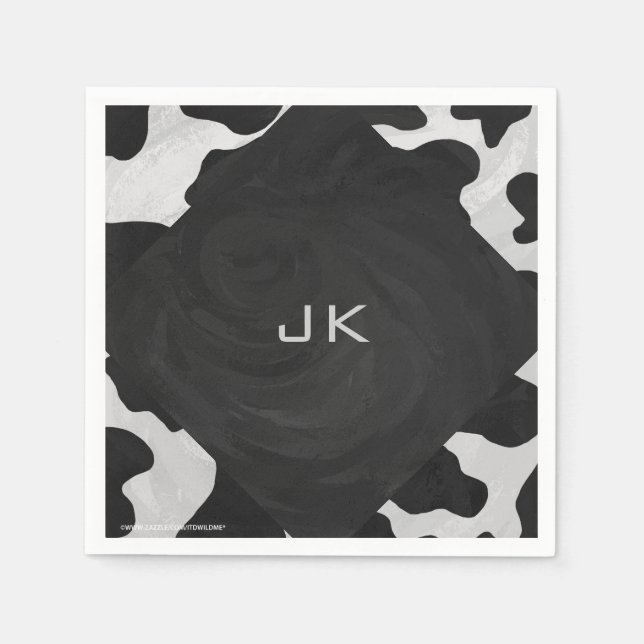Monogram Cow Black and White Napkin (Front)