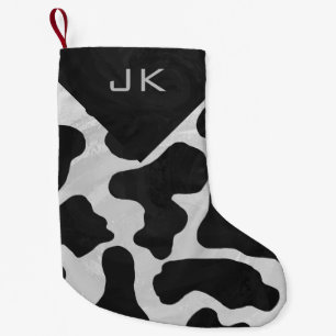 Monogram Cow Black and White Print Pattern Small Christmas Stocking