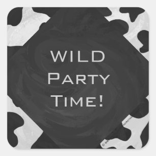 Monogram Cow Black and White Square Sticker