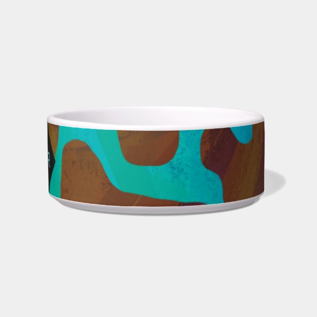 Monogram Cow Brown and Teal Print Bowl (Right)