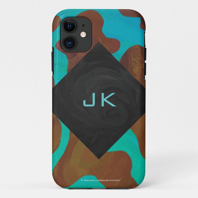 Monogram Cow Brown and Teal Print Case-Mate iPhone Case (Back)