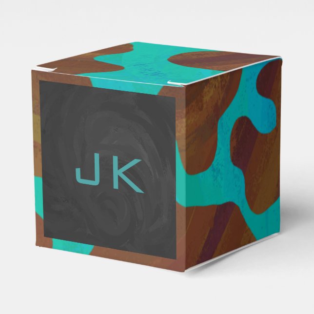 Monogram Cow Brown and Teal Print Favour Box (Front Side)