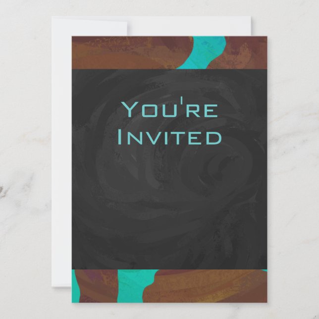 Monogram Cow Brown and Teal Print Invitation (Front)