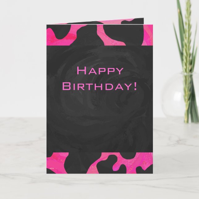 Monogram Cow Hot Pink and Black Print Card (Front)