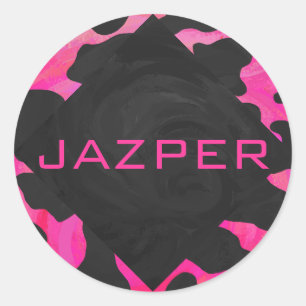 Monogram Cow Hot Pink and Black Print Classic Round Sticker