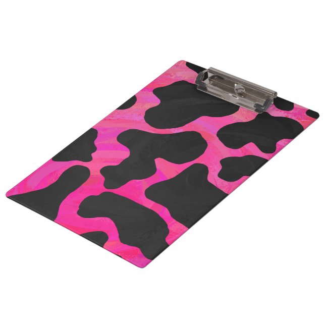 Monogram Cow Hot Pink and Black Print Clipboard (Angled)