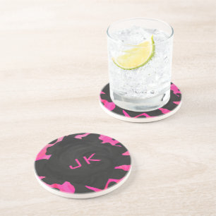 Monogram Cow Hot Pink and Black Print Coaster