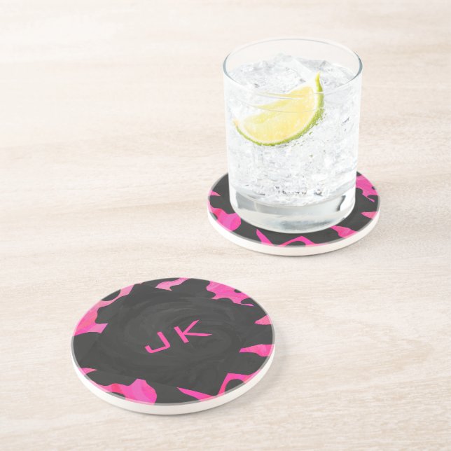 Monogram Cow Hot Pink and Black Print Coaster (Side)