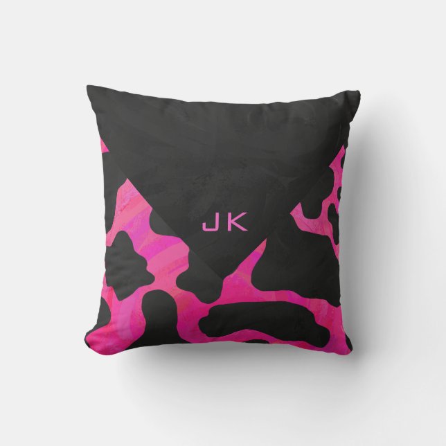 Monogram Cow Hot Pink and Black Print Cushion (Front)
