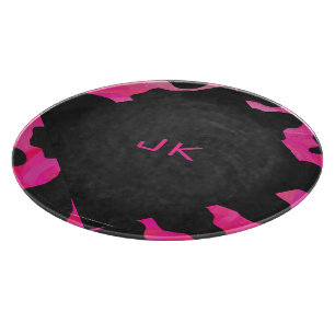 Monogram Cow Hot Pink and Black Print Cutting Board