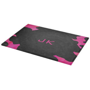 Monogram Cow Hot Pink and Black Print Cutting Board