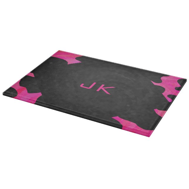 Monogram Cow Hot Pink and Black Print Cutting Board (Corner)