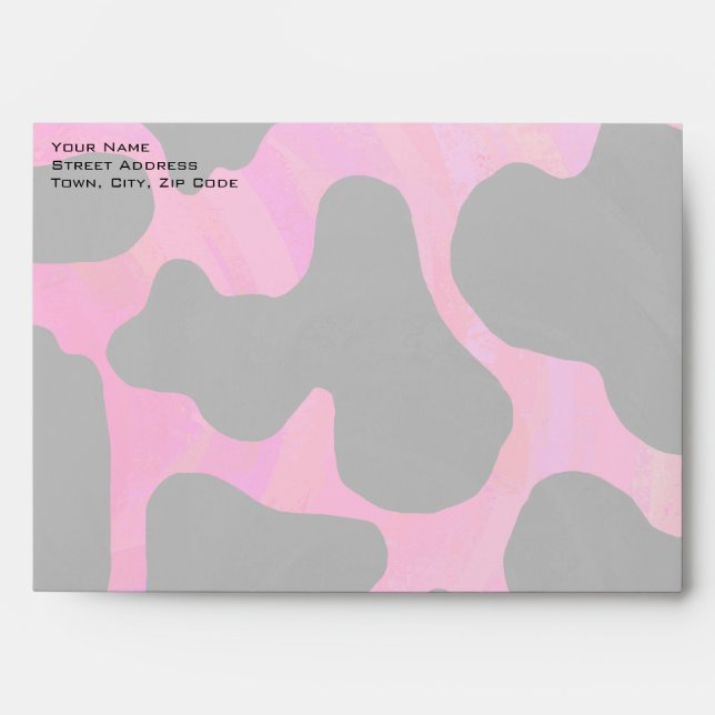 Monogram Cow Hot Pink and Black Print Envelopes (Front)