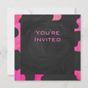 Monogram Cow Hot Pink and Black Print Invitation