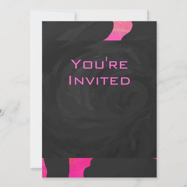 Monogram Cow Hot Pink and Black Print Invitation (Front)