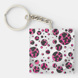 Monogram Cow Hot Pink and Black Print Key Ring