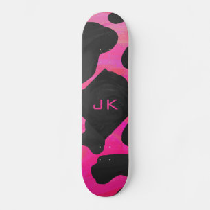 Monogram Cow Hot Pink and Black Print Skateboard