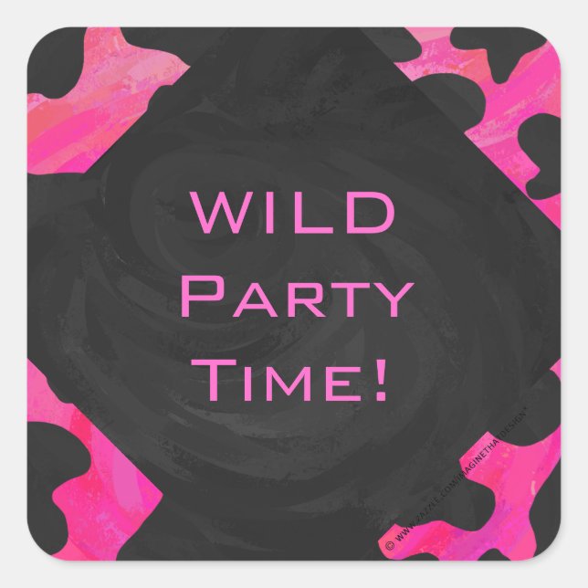 Monogram Cow Hot Pink and Black Print Square Sticker (Front)