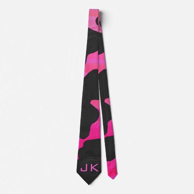 Monogram Cow Hot Pink and Black Print Tie (Front)