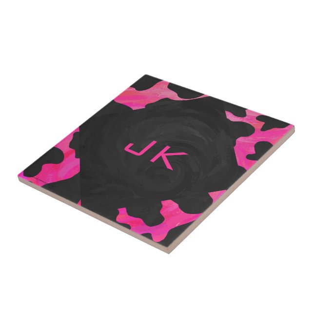 Monogram Cow Hot Pink and Black Print Tile (Side)