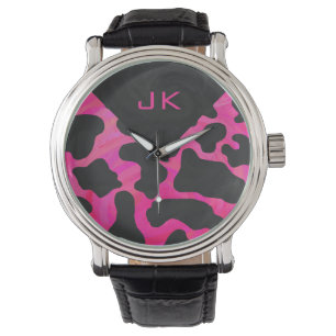 Monogram Cow Hot Pink and Black Print Watch