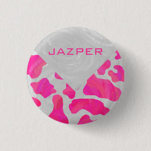 Monogram Cow Hot Pink and White Print 3 Cm Round Badge