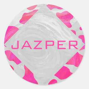 Monogram Cow Hot Pink and White Print Classic Round Sticker
