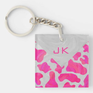 Monogram Cow Hot Pink and White Print Key Ring