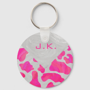 Monogram Cow Hot Pink and White Print Key Ring